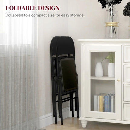 Portable black folding chair set in artificial leather, steel legs
