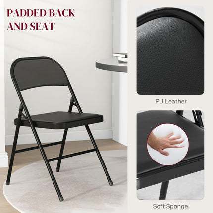 Portable black folding chair set in artificial leather, steel legs