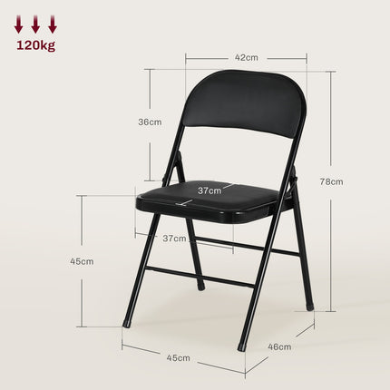 Portable black folding chair set in artificial leather, steel legs