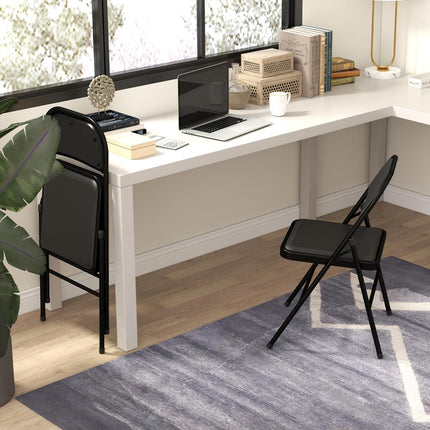 Portable black folding chair set in artificial leather, steel legs