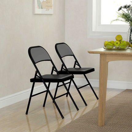 Portable black folding chair set in artificial leather, steel legs