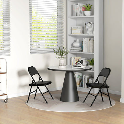 Portable black folding chair set in artificial leather, steel legs