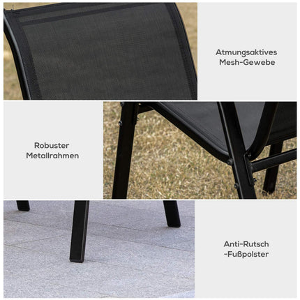 Garden chairs in black mesh - set of 2, with armrests