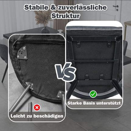 2 graue Esszimmerstühle, gepolstert, 150 kg Tragkraft