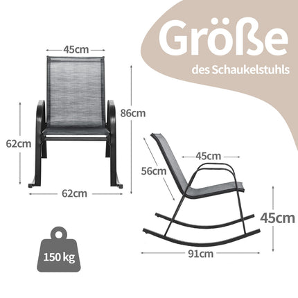 2er-Set graue Schaukelstühle mit atmungsaktivem Stoffbezug