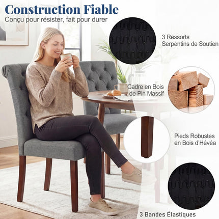2er Set graue Esszimmerstühle, gepolsterte Sitzfläche, Holzbeine