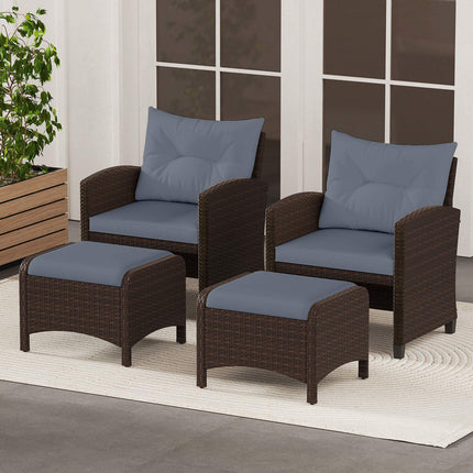 2er-Set Rattan-Gartenpoufs in Grau mit Kissen