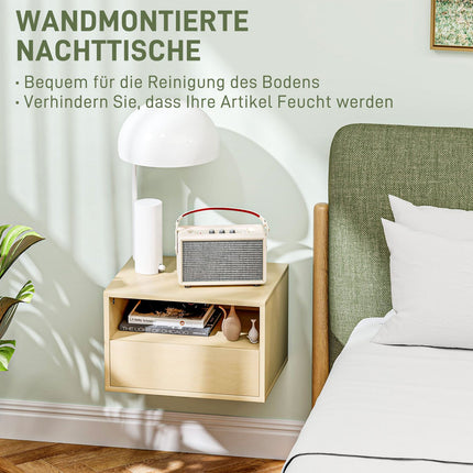 Schwebender Nachttisch – Naturholz, Schublade, Ablage