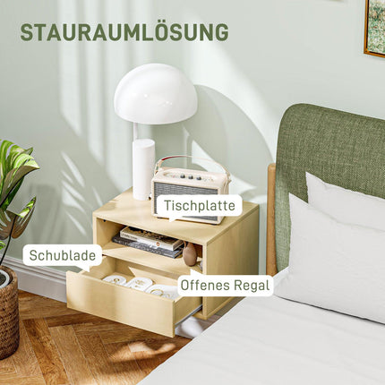 Schwebender Nachttisch – Naturholz, Schublade, Ablage