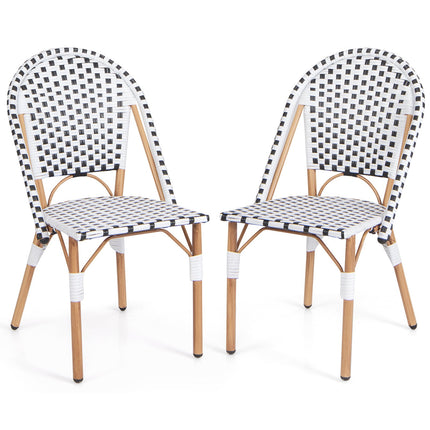2er-Set Outdoor-Esszimmerstühle ohne Armlehnen aus Rattan, Weiß