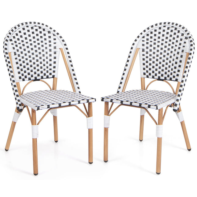Set of 2 Outdoor Armless Rattan Dining Chairs, White