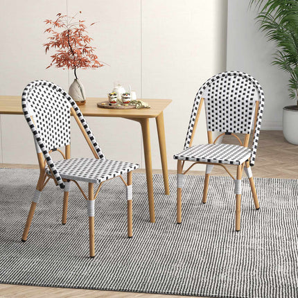 2er-Set Outdoor-Esszimmerstühle ohne Armlehnen aus Rattan, Weiß