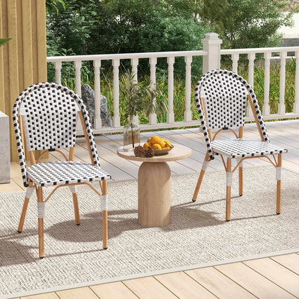2er-Set Outdoor-Esszimmerstühle ohne Armlehnen aus Rattan, Weiß