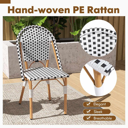 2er-Set Outdoor-Esszimmerstühle ohne Armlehnen aus Rattan, Weiß