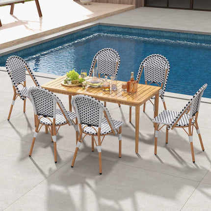 2er-Set Outdoor-Esszimmerstühle ohne Armlehnen aus Rattan, Weiß