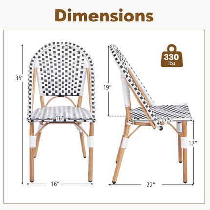 2er-Set Outdoor-Esszimmerstühle ohne Armlehnen aus Rattan, Weiß