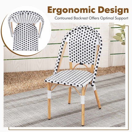 2er-Set Outdoor-Esszimmerstühle ohne Armlehnen aus Rattan, Weiß