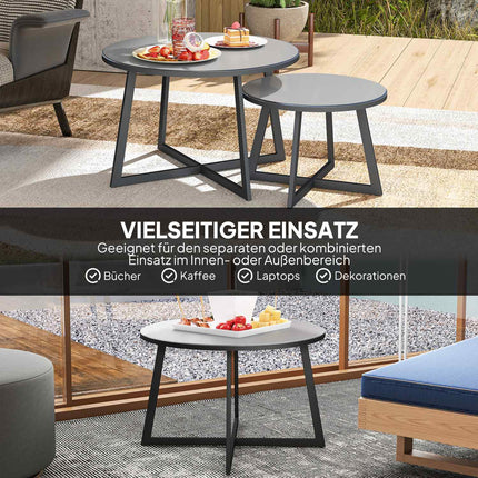 Stapelbare runde Beistelltische aus Glas für den Außenbereich – witterungsbeständig