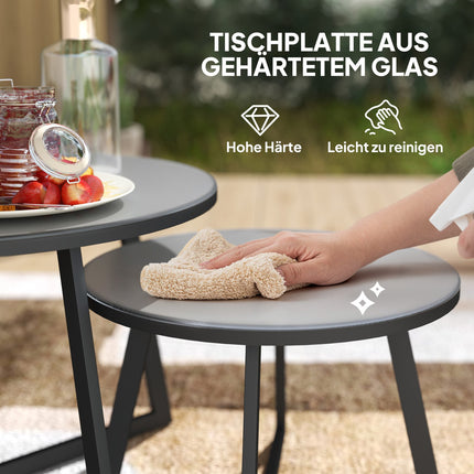 Stapelbare runde Beistelltische aus Glas für den Außenbereich – witterungsbeständig