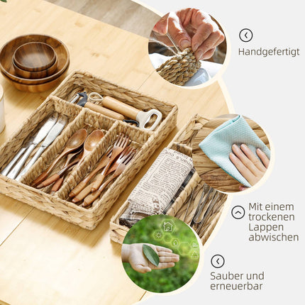 Aufbewahrungskörbe aus Wasserhyazinthe, 2er-Set, Naturholz