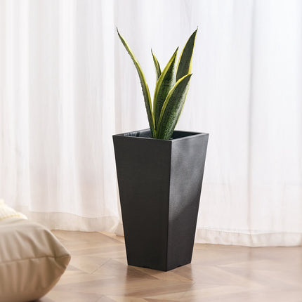 Set of 2 Tall Outdoor Planters, 22-Inch Black Square, Drainage