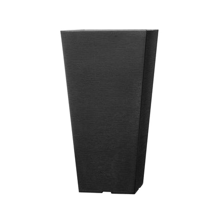 Set of 2 Tall Outdoor Planters, 22-Inch Black Square, Drainage