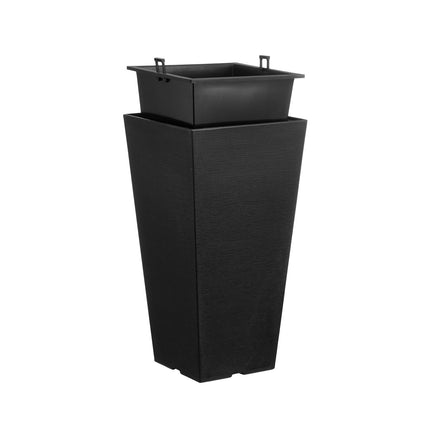 Set of 2 Tall Outdoor Planters, 22-Inch Black Square, Drainage