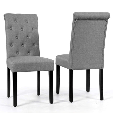 2er-Set Polsterstühle für Esszimmer, Leinen Grau, Gummibaumholzbeine