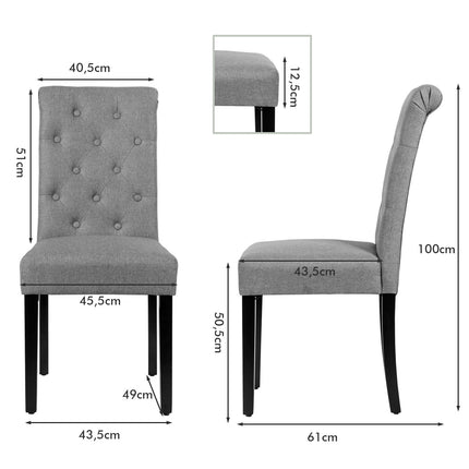 2er-Set Polsterstühle für Esszimmer, Leinen Grau, Gummibaumholzbeine