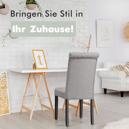 2er-Set Polsterstühle für Esszimmer, Leinen Grau, Gummibaumholzbeine