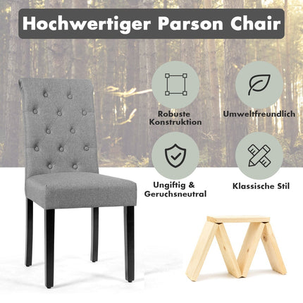 2er-Set Polsterstühle für Esszimmer, Leinen Grau, Gummibaumholzbeine