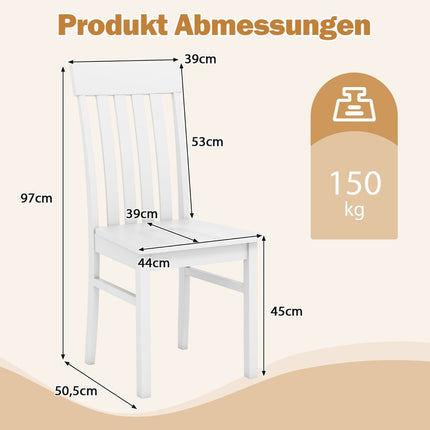 2er-Set weiße Esszimmerstühle ohne Armlehnen, ergonomisches Design