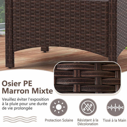 2 weiße Rattan-Pouf-Hocker mit Kissen im Set