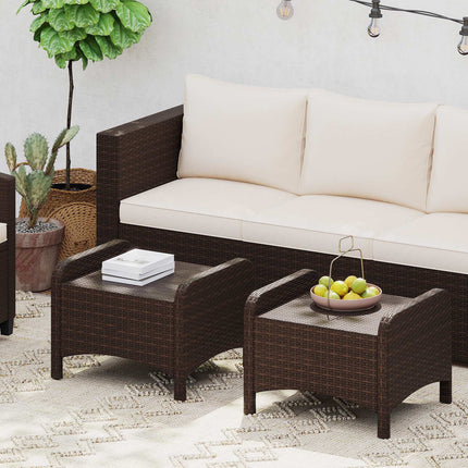 2 weiße Rattan-Pouf-Hocker mit Kissen im Set