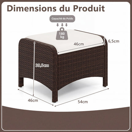 2 weiße Rattan-Pouf-Hocker mit Kissen im Set