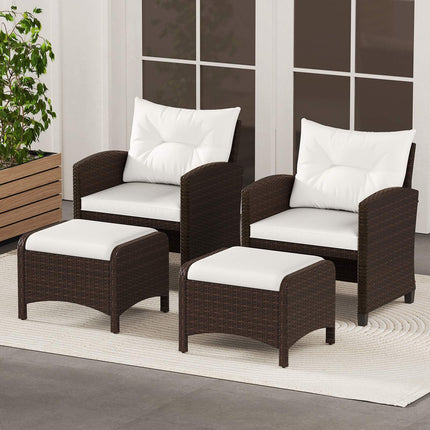 2 weiße Rattan-Pouf-Hocker mit Kissen im Set