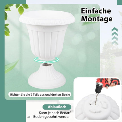2er-Set weiße Urnen-Pflanzgefäße mit Drainagelöchern