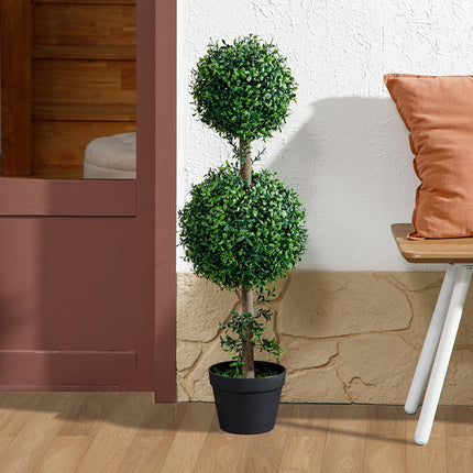Sada 2 ks umělých rostlin, umělý buxus, s UV ochranou, s květináčem, zelená