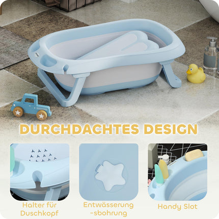 Faltbares Anti-Rutsch-Babybadewannen-Set, hellblau, für Kleinkinder