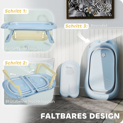 Faltbares Anti-Rutsch-Babybadewannen-Set, hellblau, für Kleinkinder