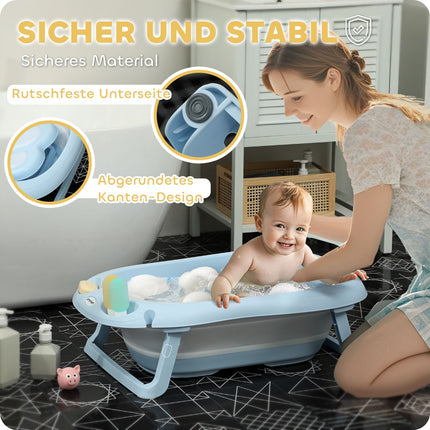 Faltbares Anti-Rutsch-Babybadewannen-Set, hellblau, für Kleinkinder