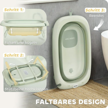 Faltbare rutschfeste Babybadewanne mit Kissen, 2er-Set, grün