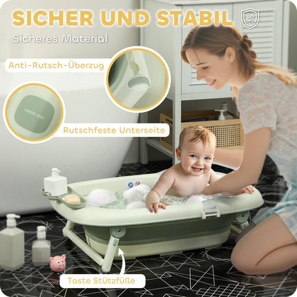 Faltbare rutschfeste Babybadewanne mit Kissen, 2er-Set, grün