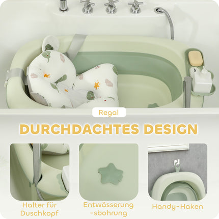 Faltbare rutschfeste Babybadewanne mit Kissen, 2er-Set, grün