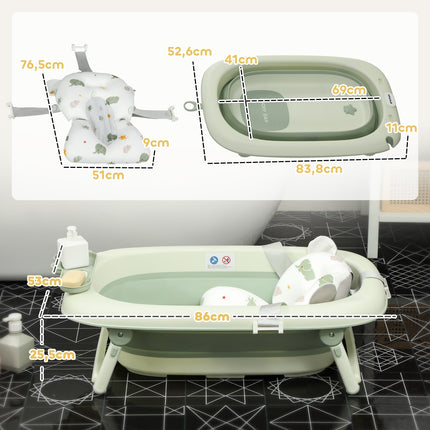 Faltbare rutschfeste Babybadewanne mit Kissen, 2er-Set, grün