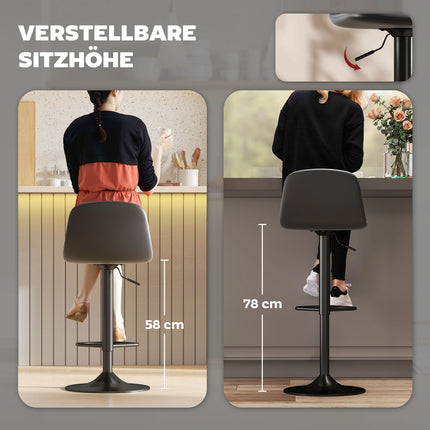 Verstellbare Barhocker aus Kunstleder, 2er-Set, drehbar, Schwarz