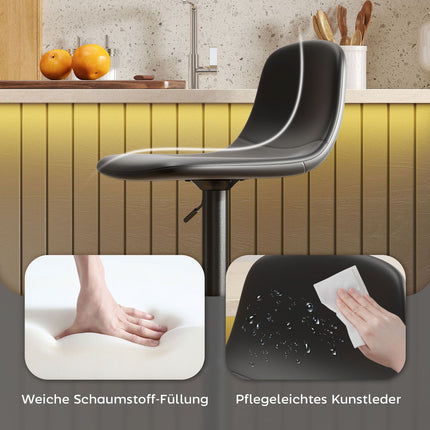 Verstellbare Barhocker aus Kunstleder, 2er-Set, drehbar, Schwarz