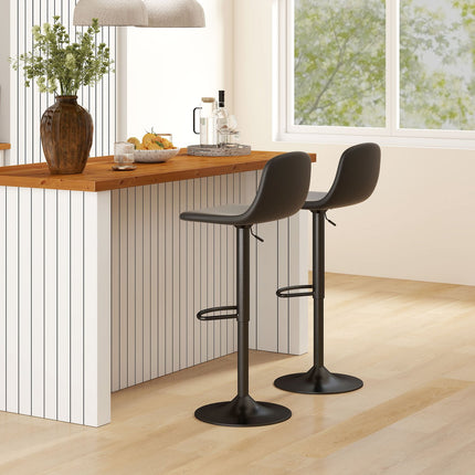 Verstellbare Barhocker aus Kunstleder, 2er-Set, drehbar, Schwarz