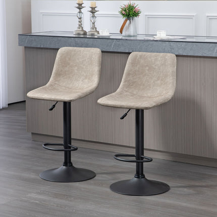 Lot de 2 tabourets de bar, tabourets de bistrot avec repose-pieds, chaise de bar pivotante, tabourets de cuisine réglables en hauteur avec revêtement en simili cuir, pour salon, salle à manger, beige