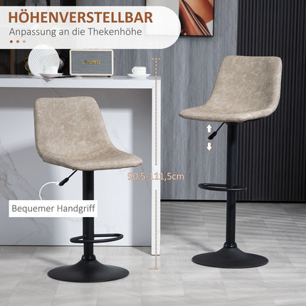 Lot de 2 tabourets de bar, tabourets de bistrot avec repose-pieds, chaise de bar pivotante, tabourets de cuisine réglables en hauteur avec revêtement en simili cuir, pour salon, salle à manger, beige